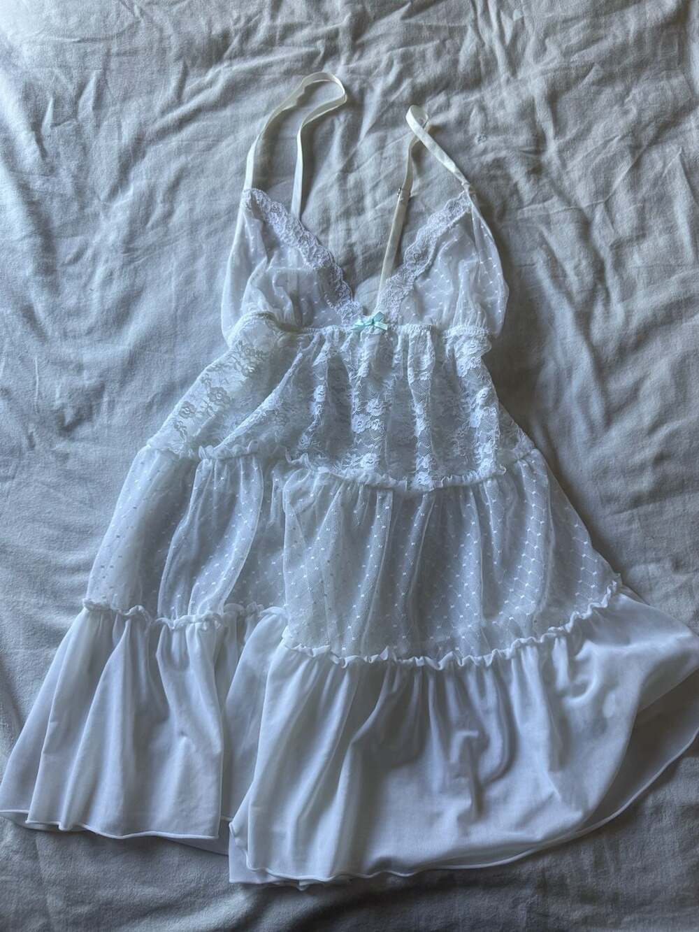 Linea Donatella Babydoll Chemise Size L White Lace Lingerie Slip